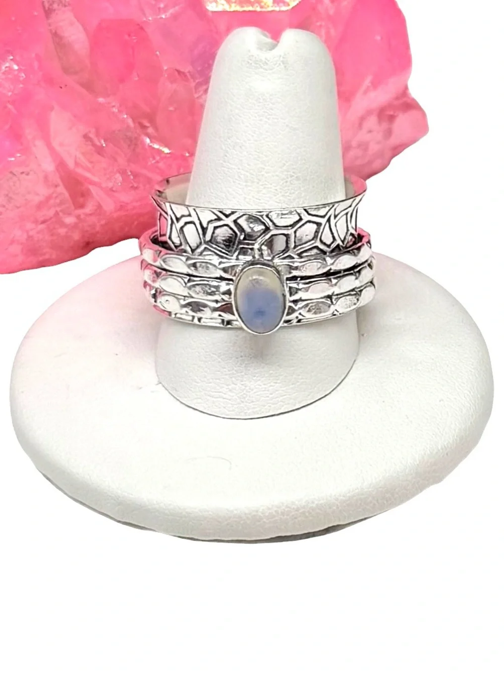 Opalite Spinner Ring Size 10 925 Sterling Silver Overlay Spinning Wide Band
